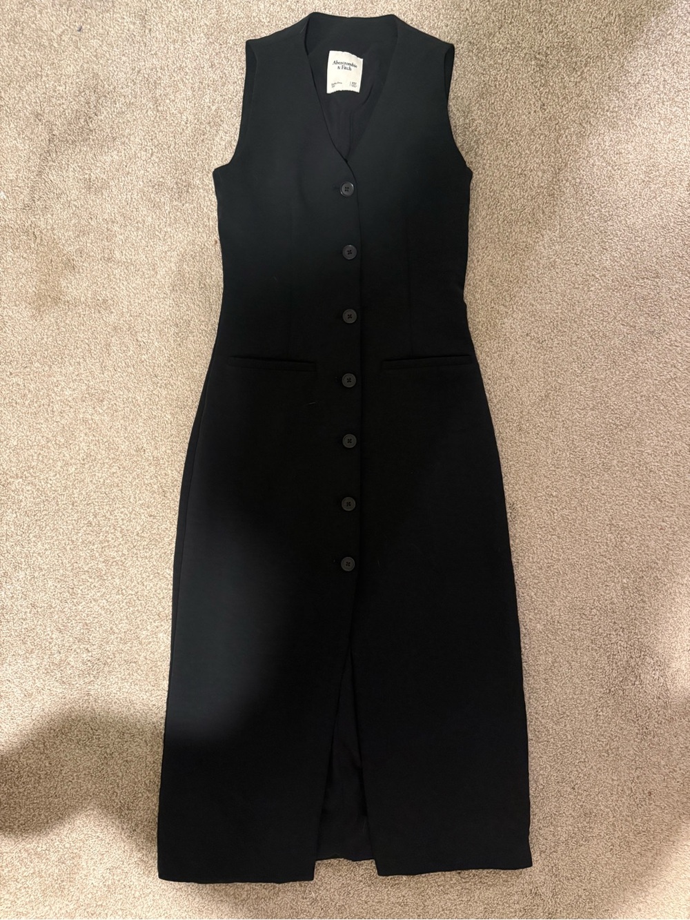 Abercrombie & Fitch Black Sleeveless Button-Front Midi Dress